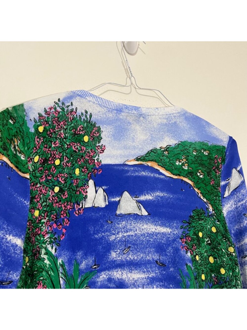 Talbots Charming Cardigan Sweater Capri Scene Lp Button Classic Coastal Novelty - Picture 11 of 16